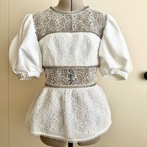 Self Portrait beaded crystal puff sleeve top